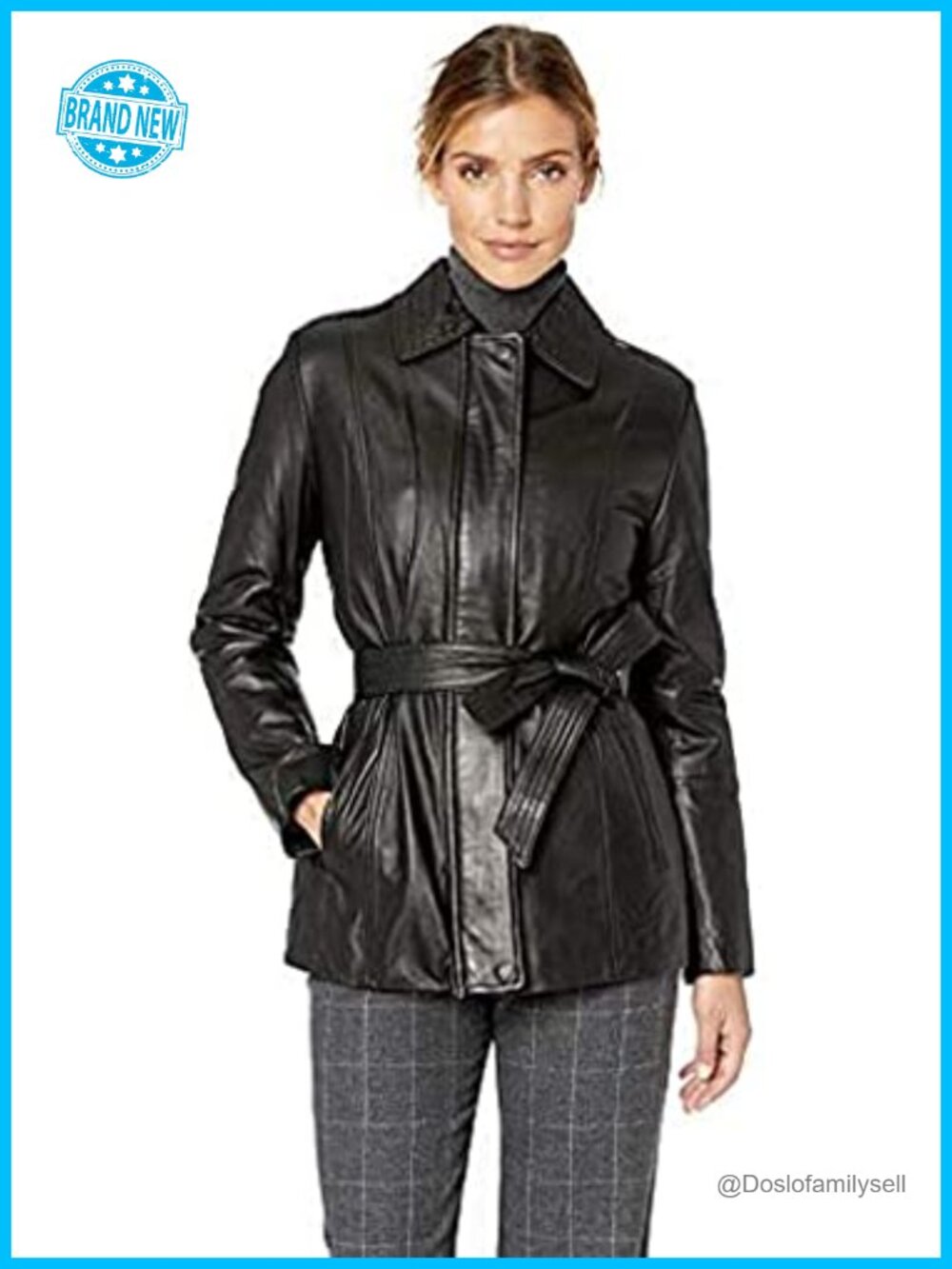 Leather Belted City Coat Long Sleeve Aviator Style Notch Collar Fall